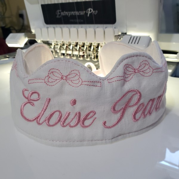 Custom made and embroidered hat for a little girl's first birthday.